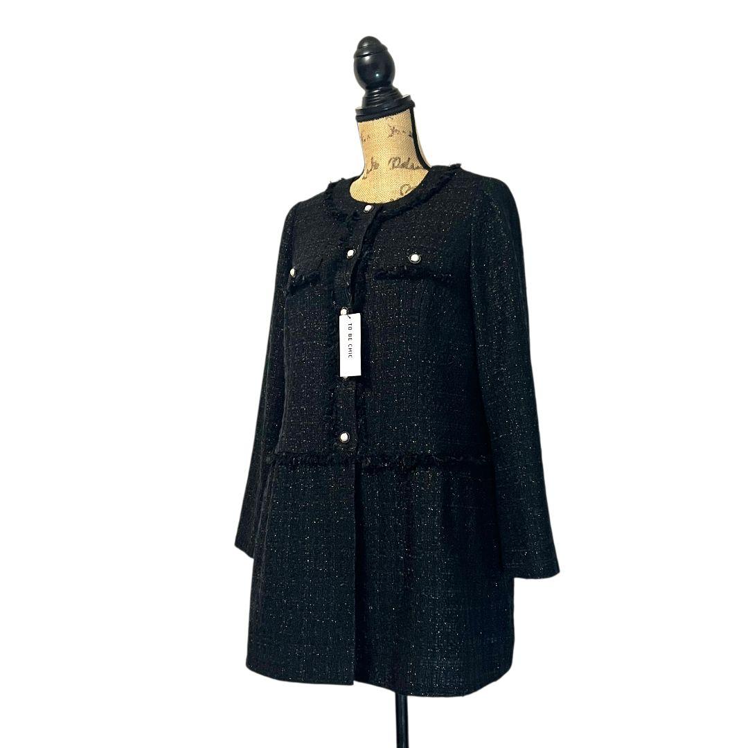 【新品】【44】TO BE CHIC ノーカラー ツイードコート レディース