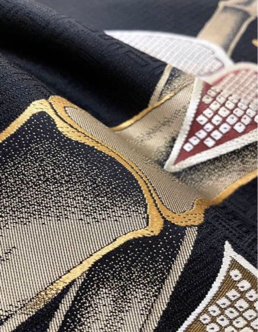 ちとすけ 黒地 大胆な織り柄 モダン おしゃれ 袋帯 ガード加工