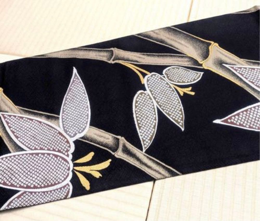 ちとすけ 黒地 大胆な織り柄 モダン おしゃれ 袋帯 ガード加工