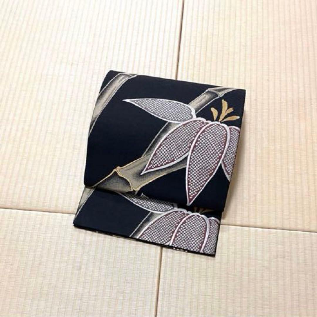 ちとすけ 黒地 大胆な織り柄 モダン おしゃれ 袋帯 ガード加工