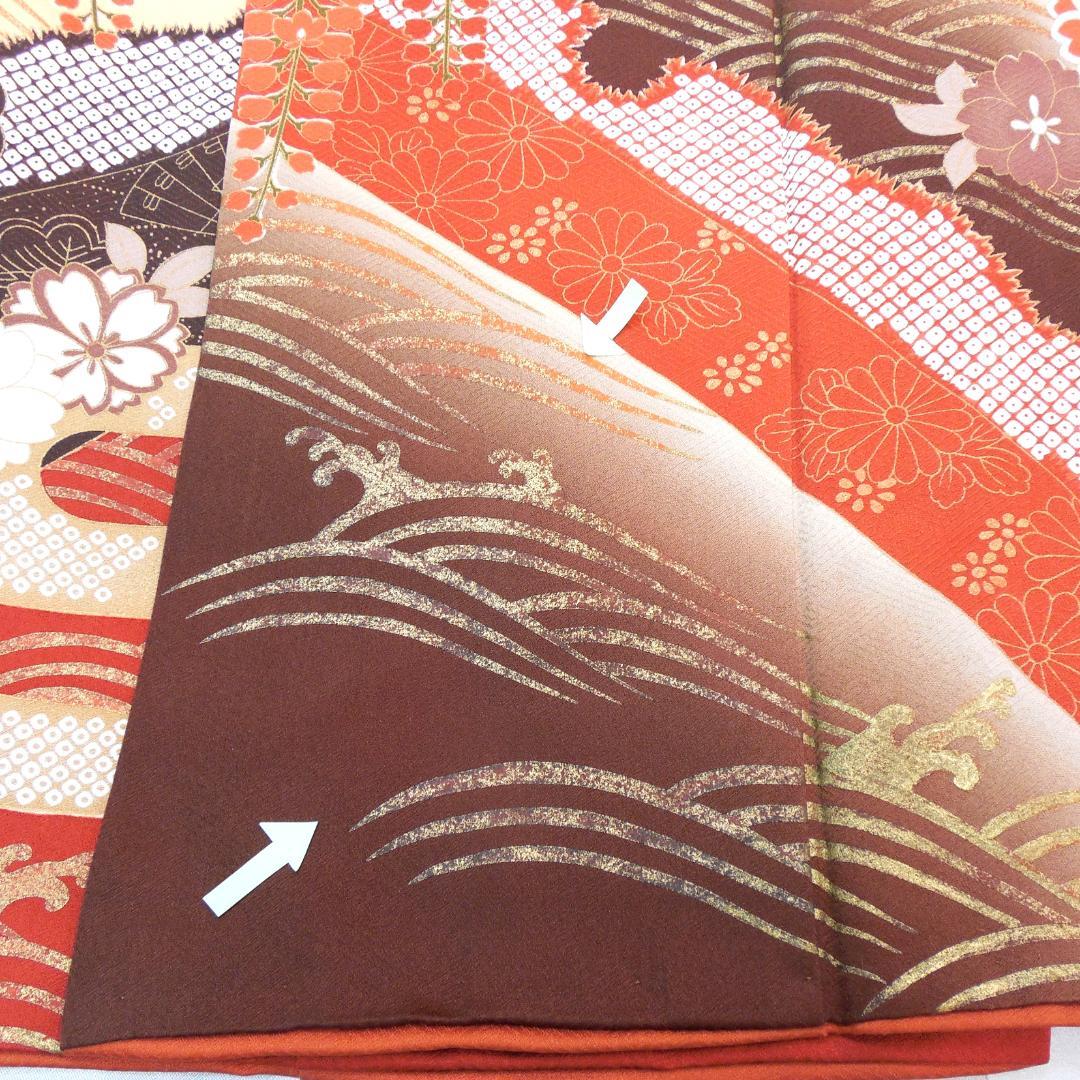 訳あり特価★振袖フルセット　正絹　成人式　振袖　7点　M～Ｌサイズ　赤　古典柄