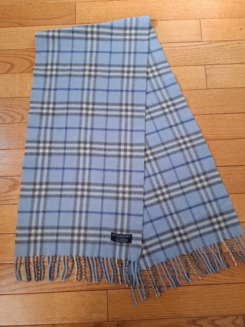 希少色☆ バーバリー　BURBERRY カシミヤ100% マフラー 水色　美品