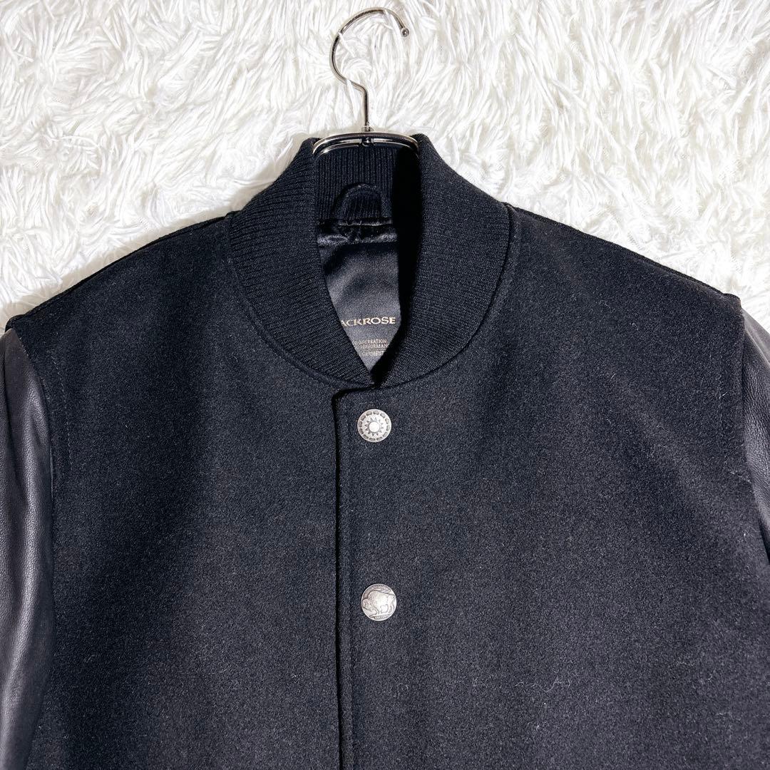 美品 ジャックローズ スタジャン 本革袖 ウール L ブラック 刺繍 ジャケット