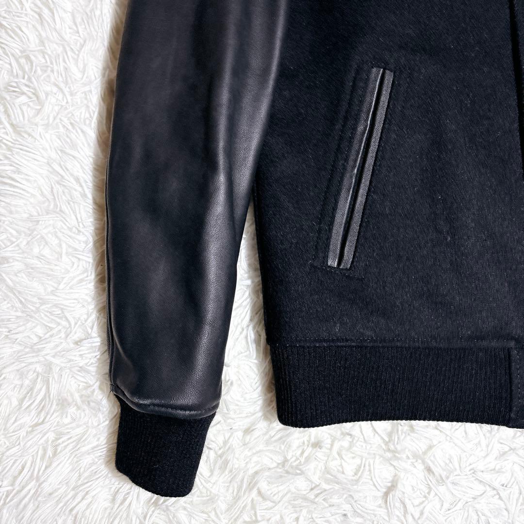 美品 ジャックローズ スタジャン 本革袖 ウール L ブラック 刺繍 ジャケット