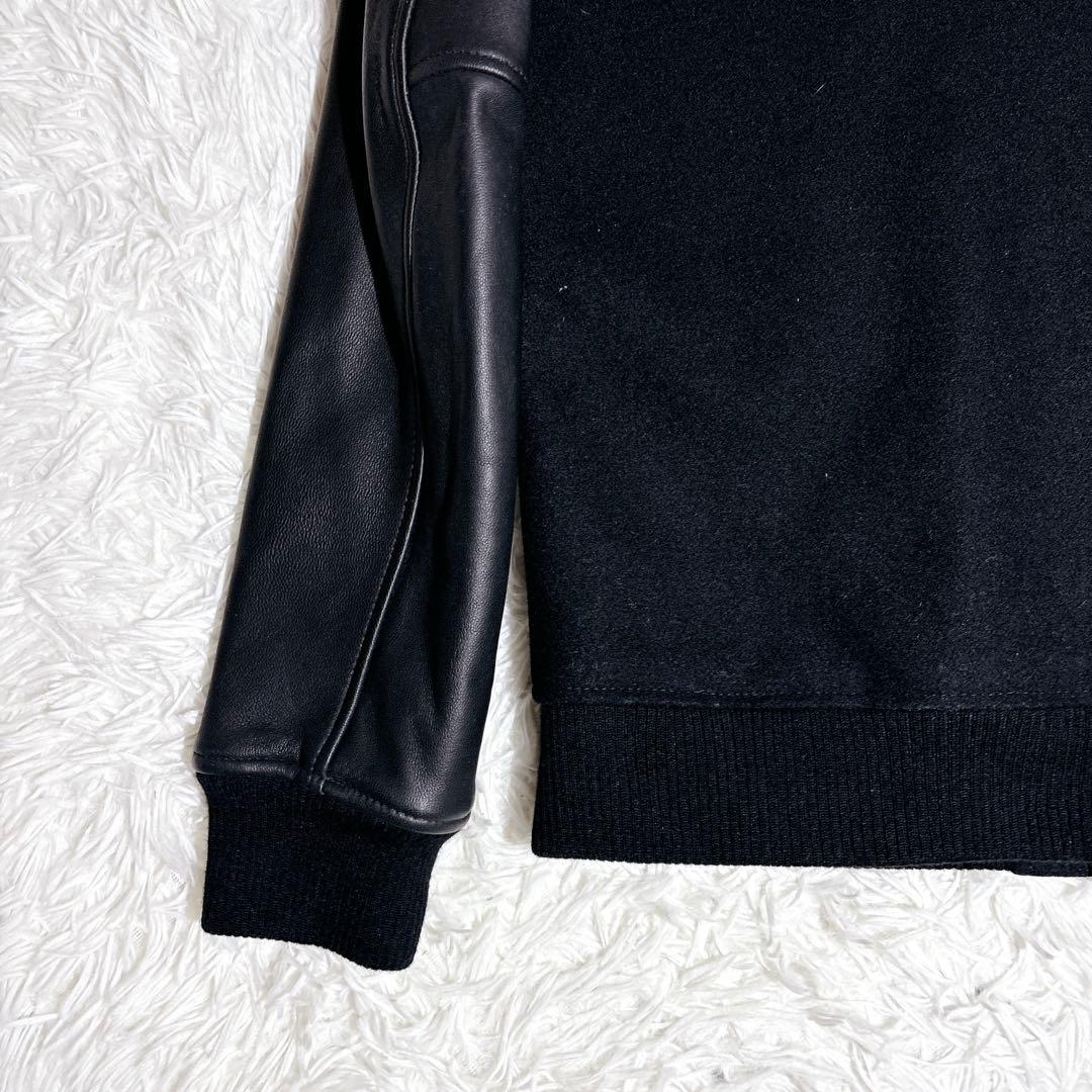 美品 ジャックローズ スタジャン 本革袖 ウール L ブラック 刺繍 ジャケット