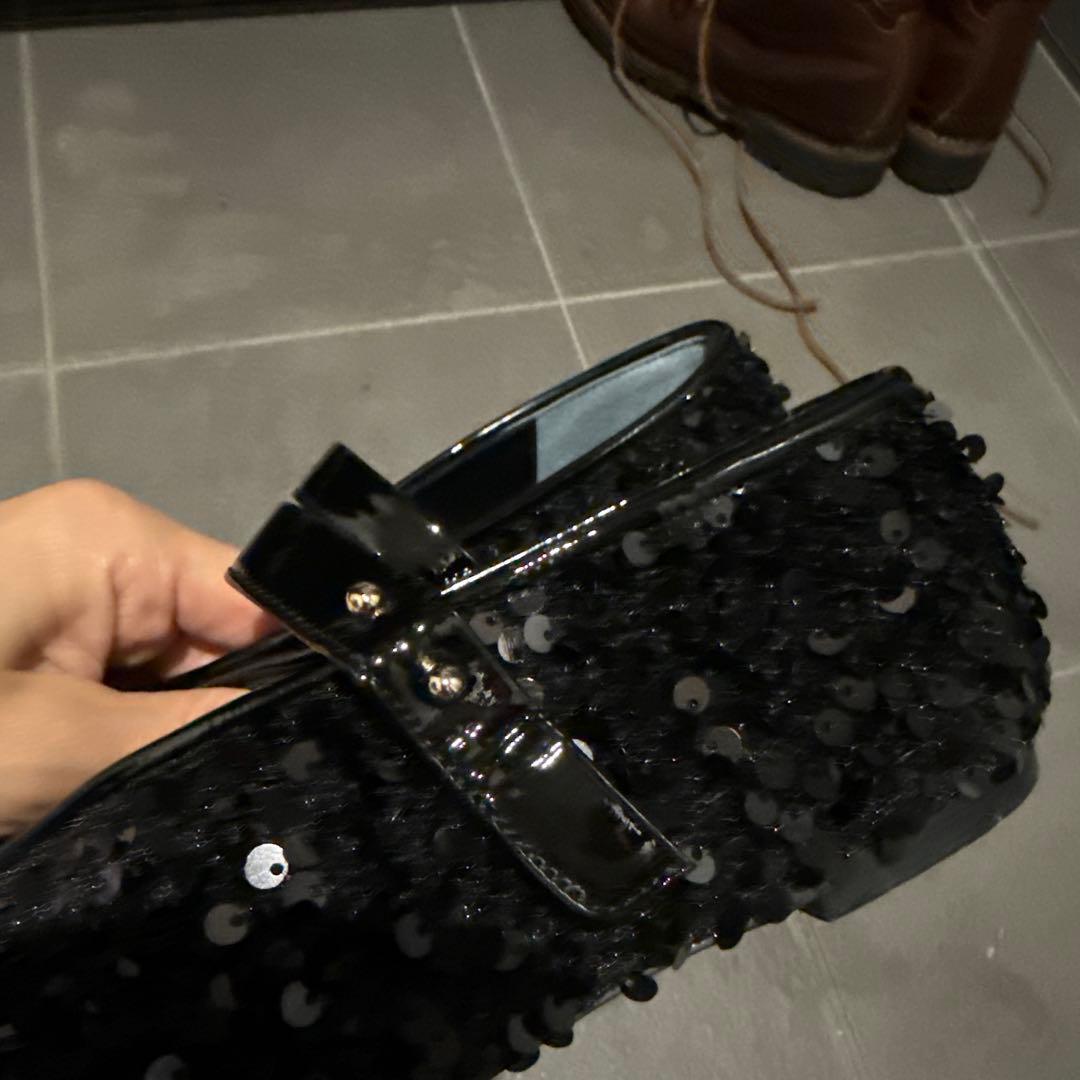 HENRI EN VARGO　黒 スパンコール フラットシューズ 36