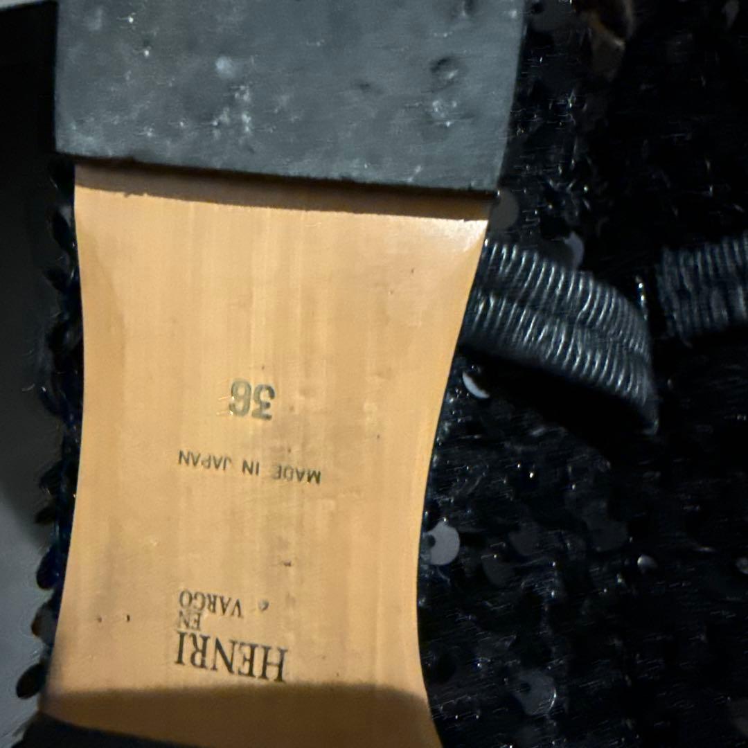 HENRI EN VARGO　黒 スパンコール フラットシューズ 36