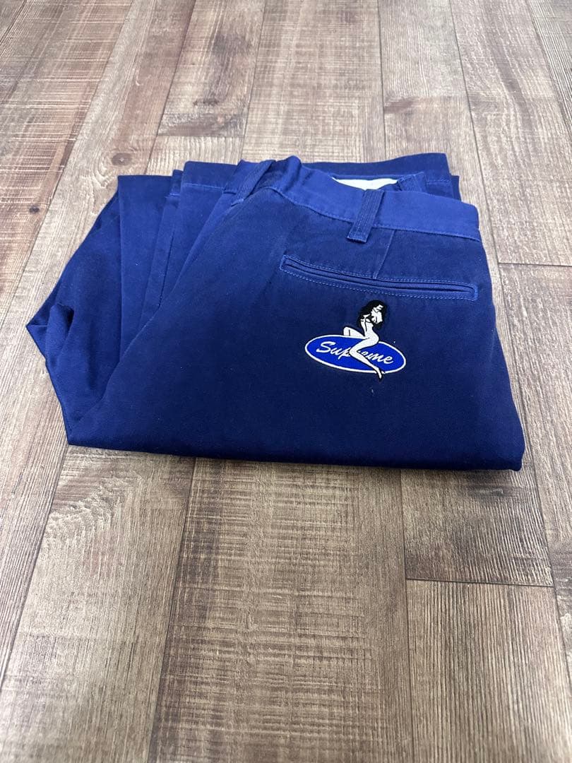 Supreme ネイビー チノパン pin up chino pant