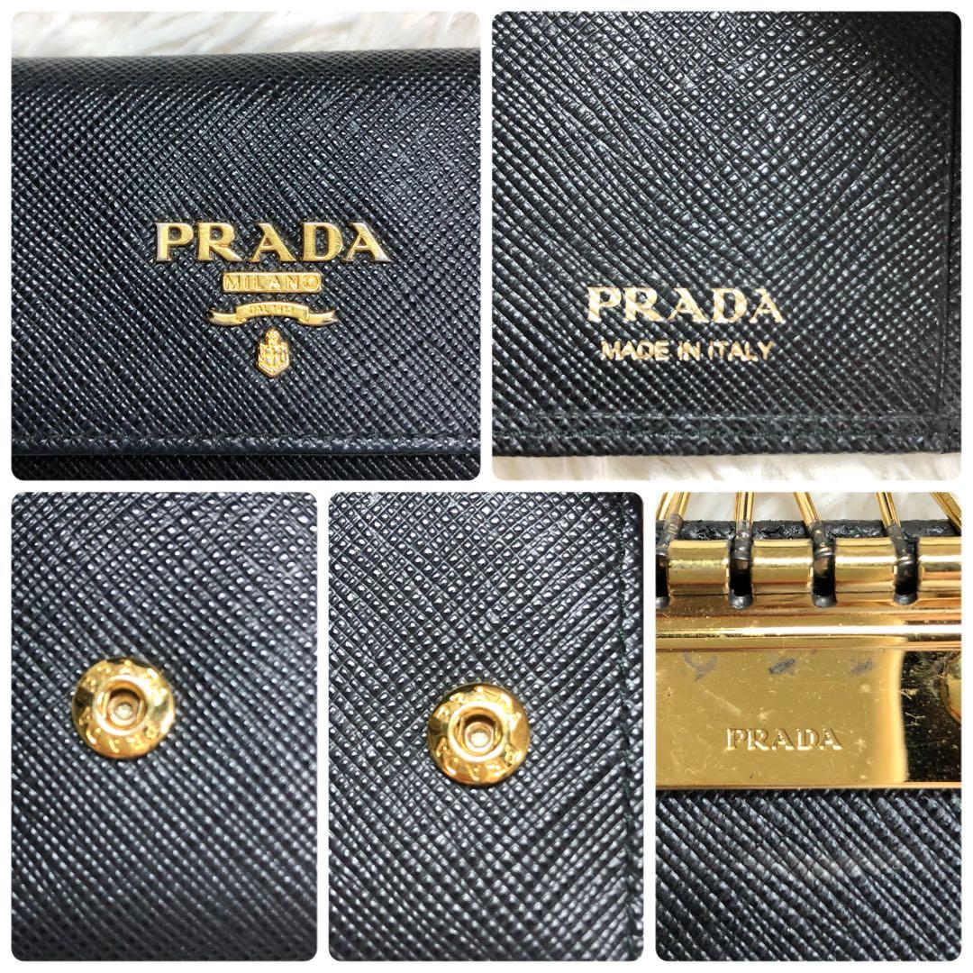 【極美品】PRADA キーケース 6連　メタルロゴ サフィアーノレザー ブラック