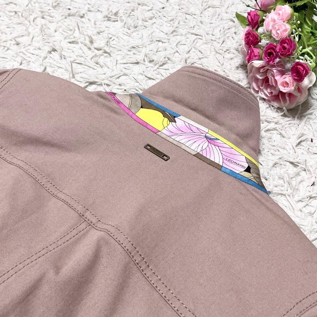 【美品】LEONARD ジャケット トリム 花柄 ピンクベージュ XL
