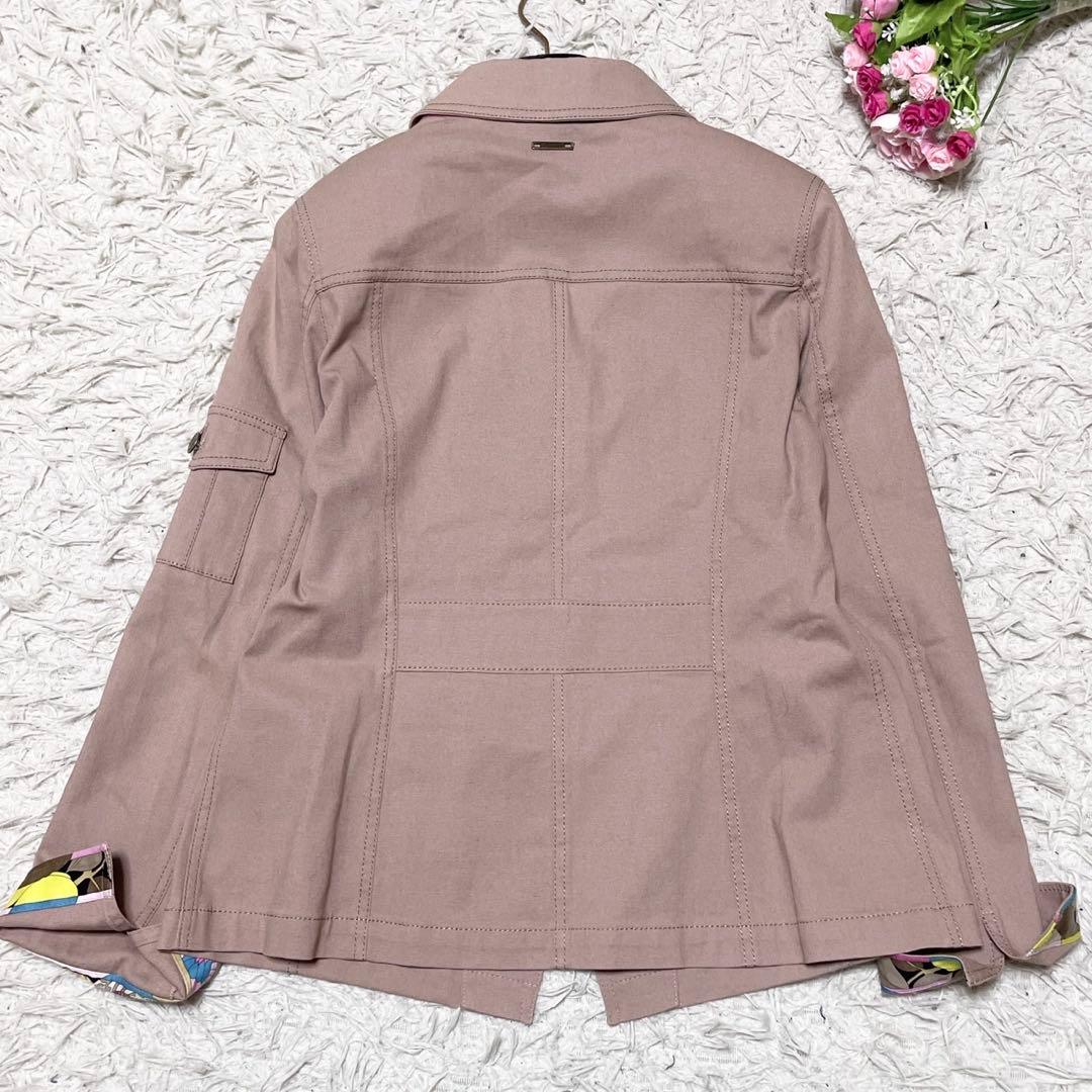【美品】LEONARD ジャケット トリム 花柄 ピンクベージュ XL