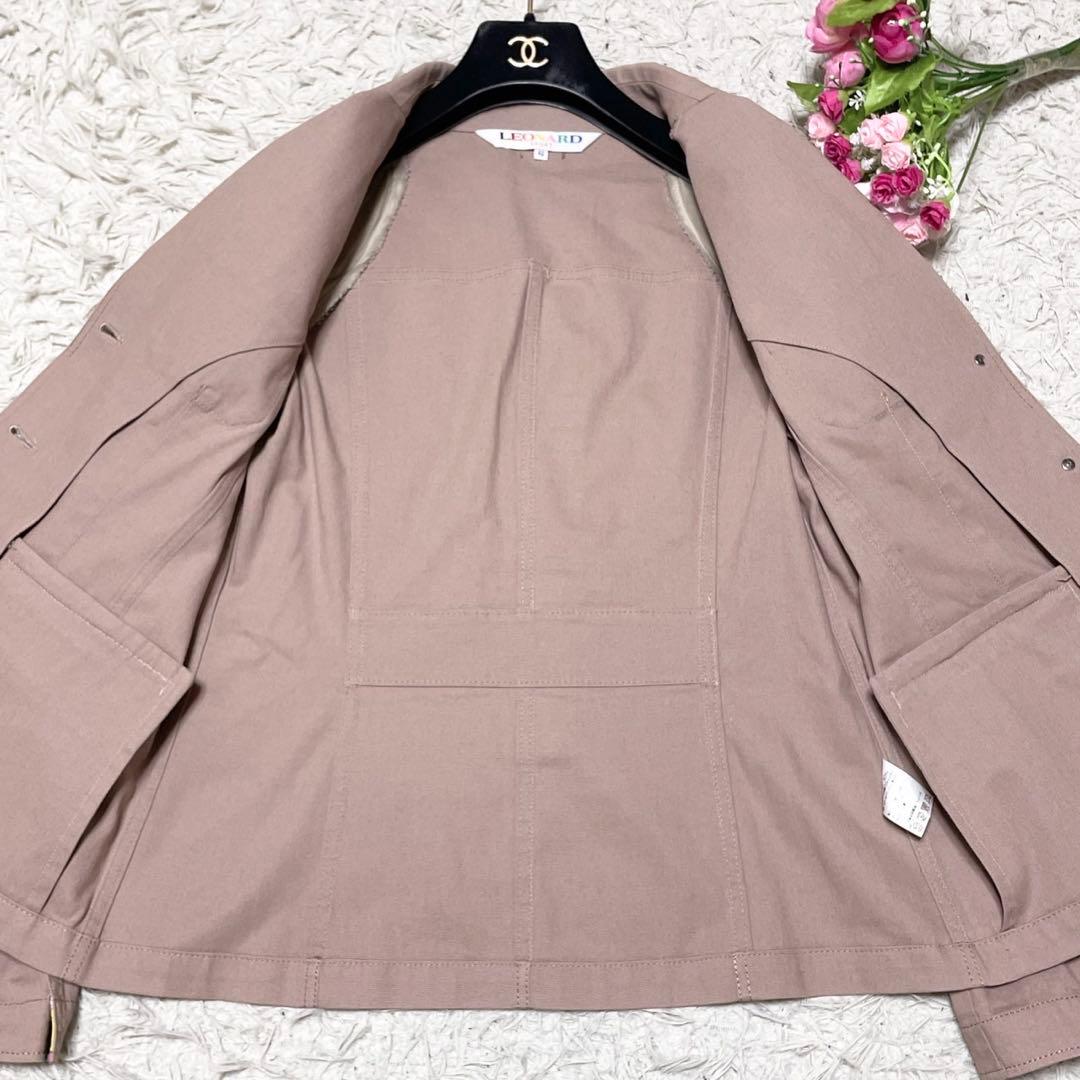 【美品】LEONARD ジャケット トリム 花柄 ピンクベージュ XL