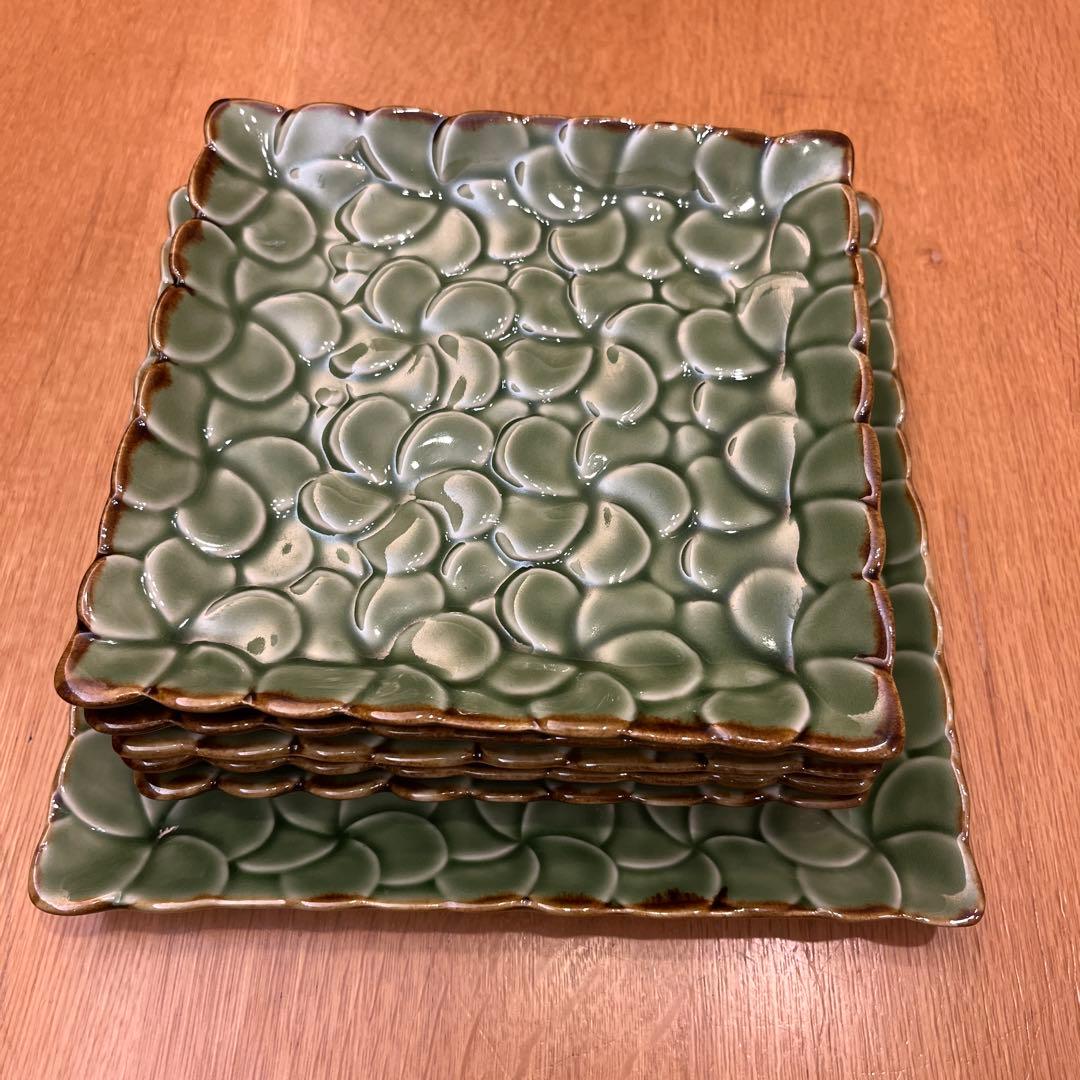 JENGGALA 緑色 正方形プレート 6枚セット