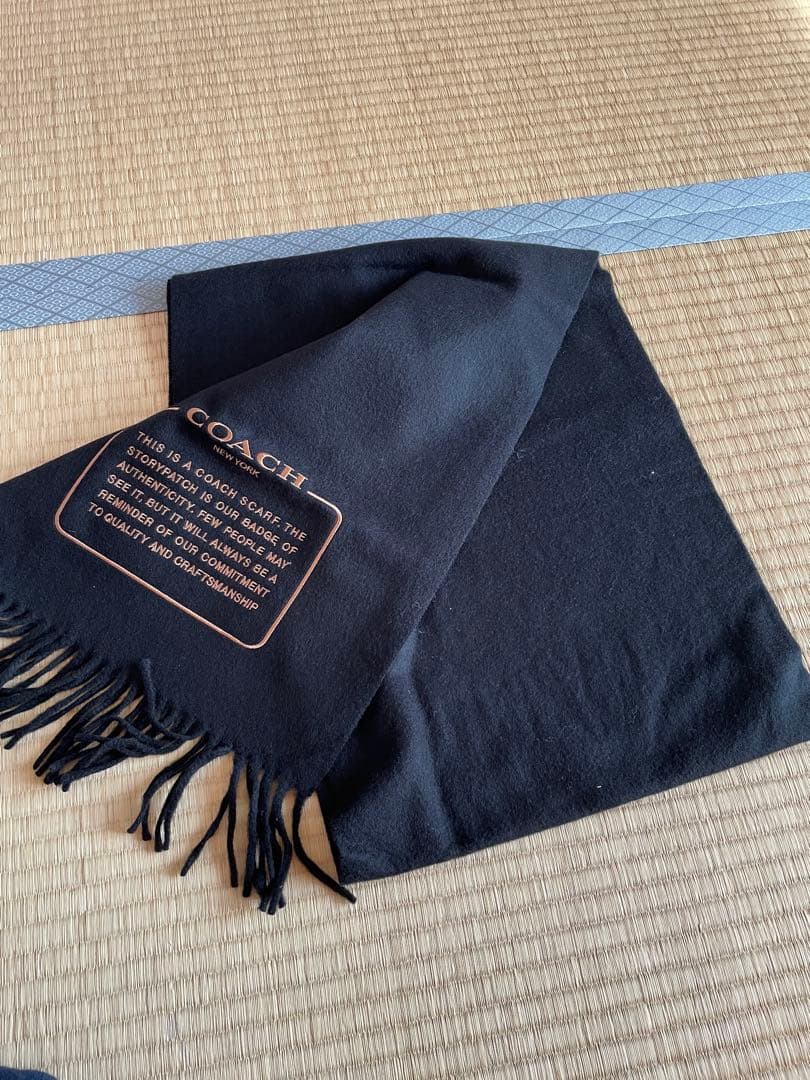【最終価格】【新品】COACH コーチ カシミア エンブロイダード 黒マフラー