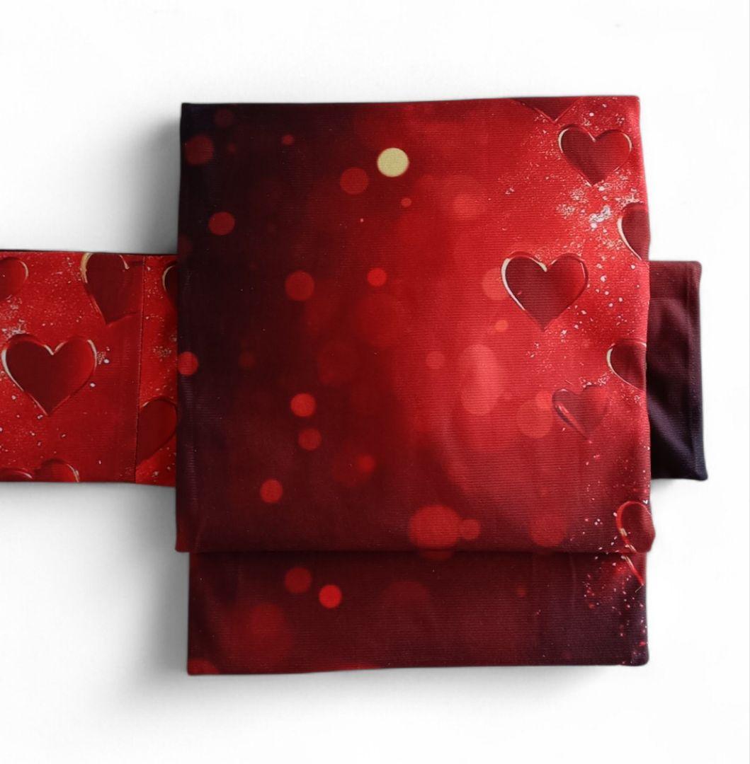 キラキラバレンタイン　名古屋帯　赤　ハート