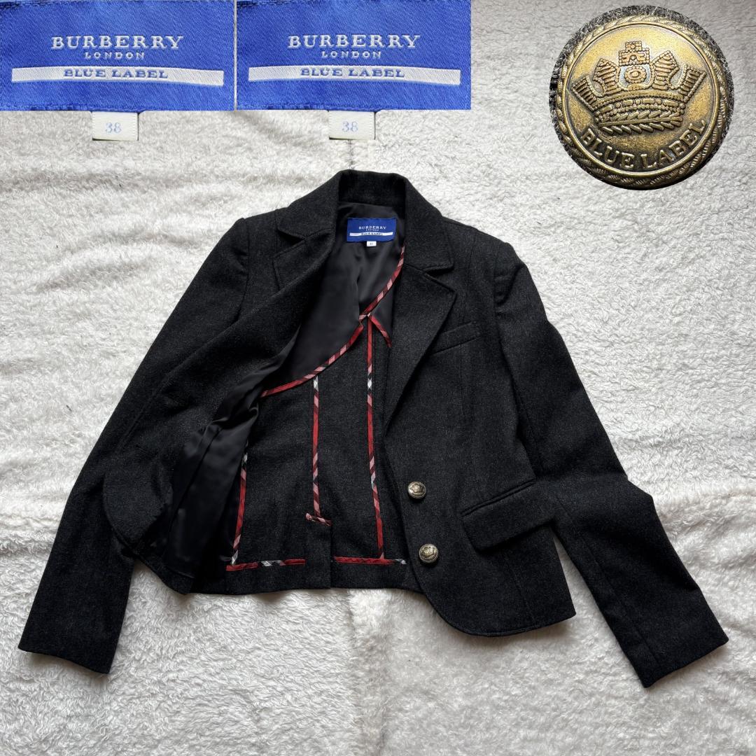 バーバリー テーラードジャケット 38 バーバリーチェック 金属ボタン ウール