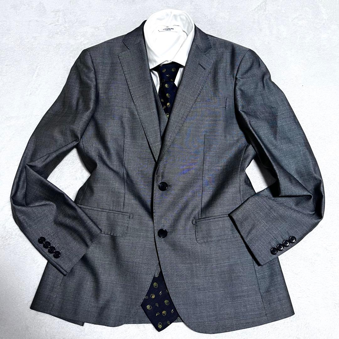 ONLY スーツ 3ピース シルバー シルク混 光沢あり サイズ36