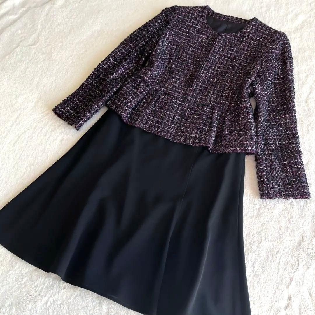 【ANAYI】華やかセットアップ　ノーカラージャケット３６＆フレアスカート７