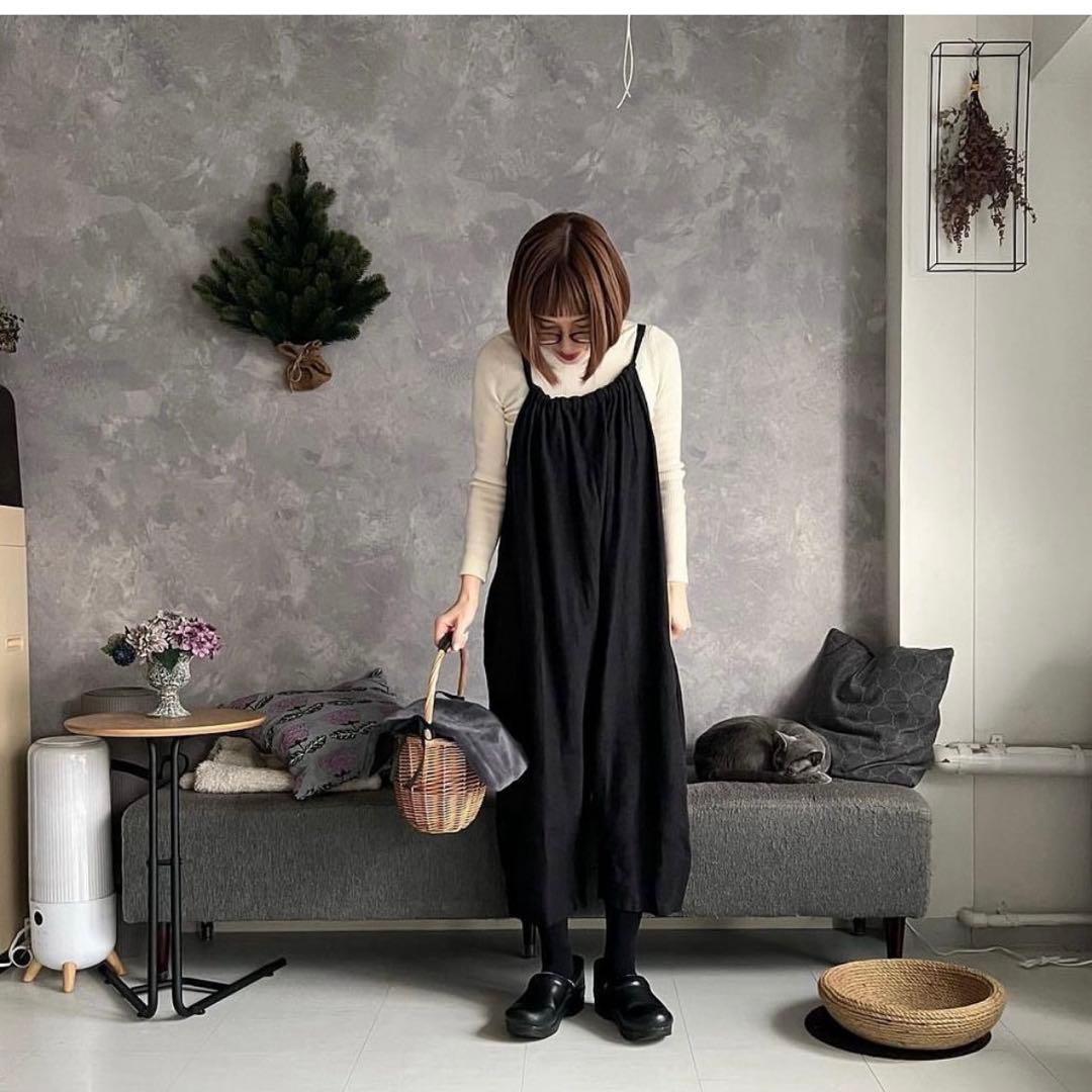 kubosanmade ゆったりパンツのサロペット（ブラック）