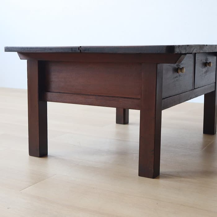 アンティーク 引き出し2杯 スギ材 文机 古家具 無垢材 ダークブラウン