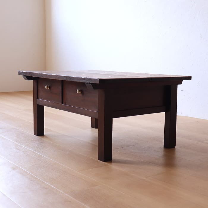 アンティーク 引き出し2杯 スギ材 文机 古家具 無垢材 ダークブラウン