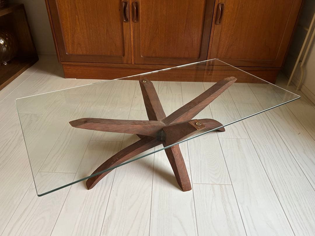 ビンテージ　ガラス天板 カフェテーブル