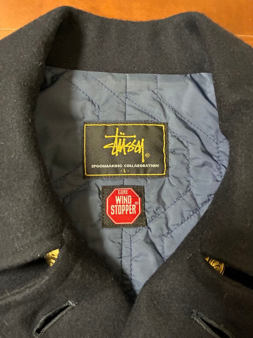 2006年STUSSY GOREウィンドストッパーPコートL濃紺 金ボタン