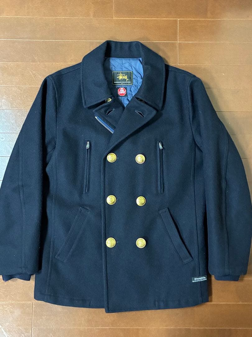 2006年STUSSY GOREウィンドストッパーPコートL濃紺 金ボタン