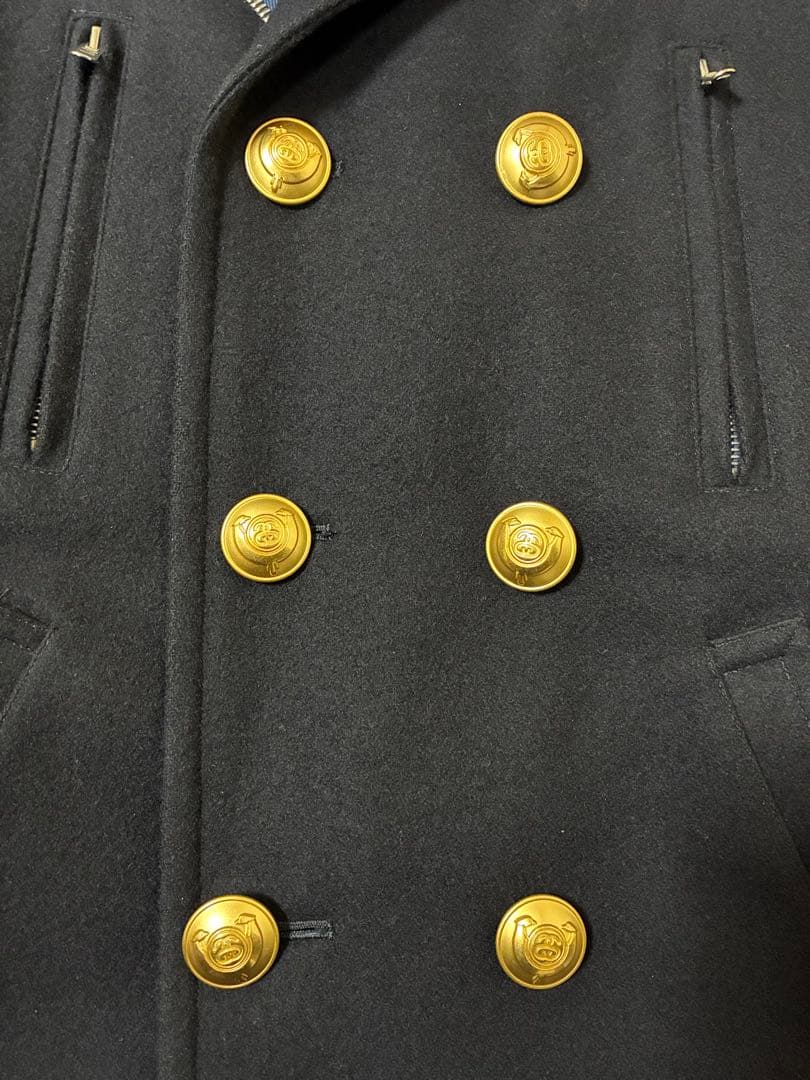 2006年STUSSY GOREウィンドストッパーPコートL濃紺 金ボタン