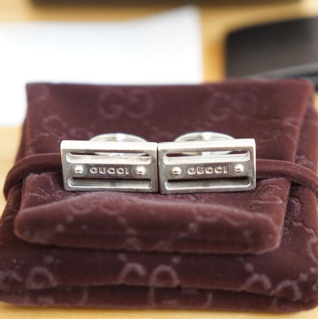 美品【希少】GUCCI カフスボタン◆ヴィンテージ。シルバー。箱、説明書、袋付き