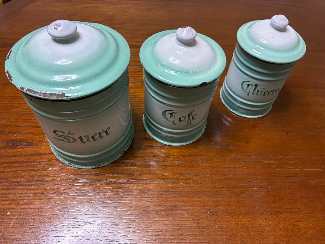 フランスアンティーク ホーローキャニスター 3点セット （1920〜30年代頃）
