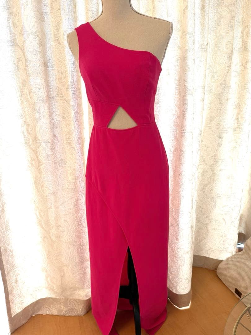 ワンショルダー ピンク マキシドレス