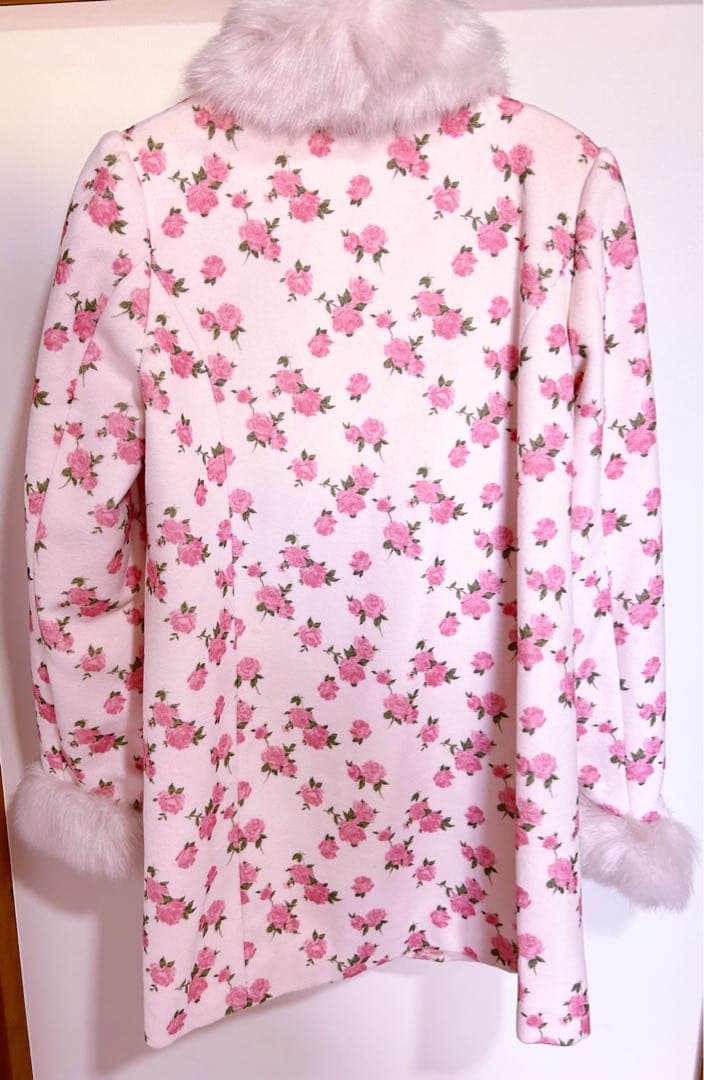 夢展望 ティペット付き 総ローズ柄 おリボン お姫様 ファー コート