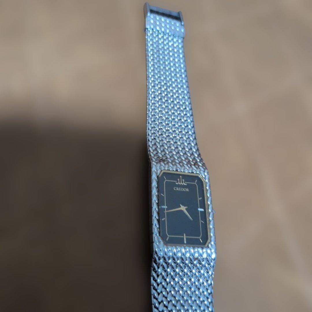 ジャンクCREDOR シルバー メッシュ ブラックダイヤル 腕時計