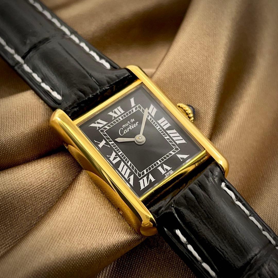T166 カルティエ ヴェルメイユ マストタンクSM オニキスローマン 手巻き