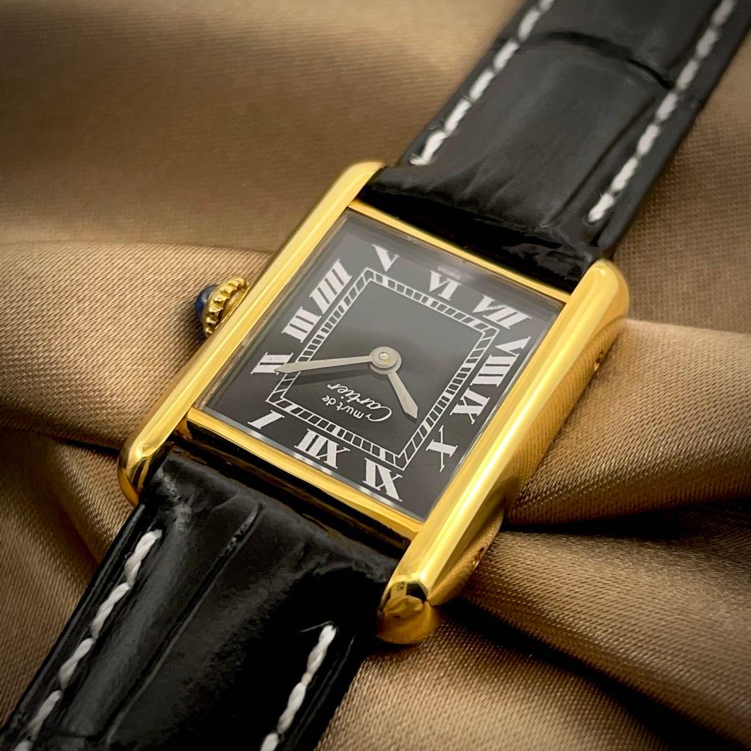 T166 カルティエ ヴェルメイユ マストタンクSM オニキスローマン 手巻き