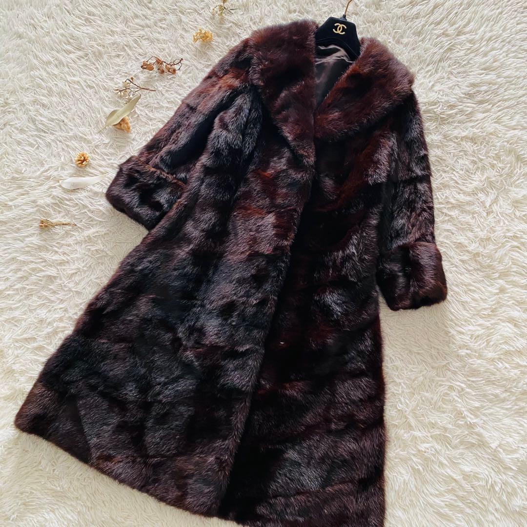 着丈111cm! デミバフミンク マキシ丈 リアルファー 毛皮コート ブラウン