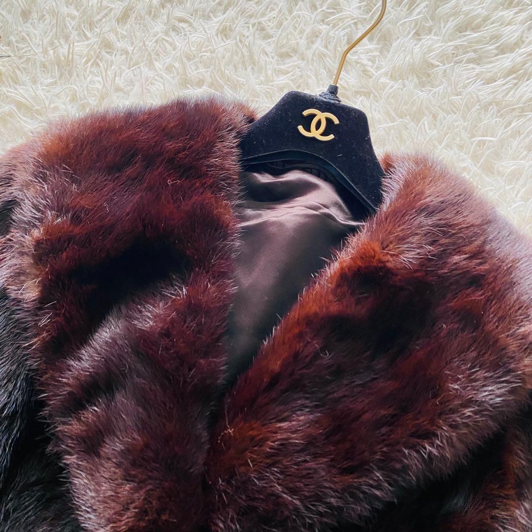 着丈111cm! デミバフミンク マキシ丈 リアルファー 毛皮コート ブラウン