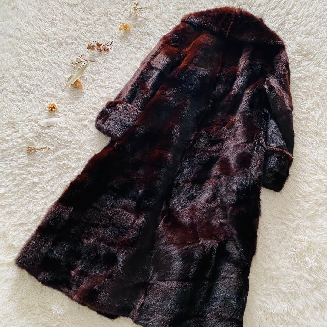 着丈111cm! デミバフミンク マキシ丈 リアルファー 毛皮コート ブラウン