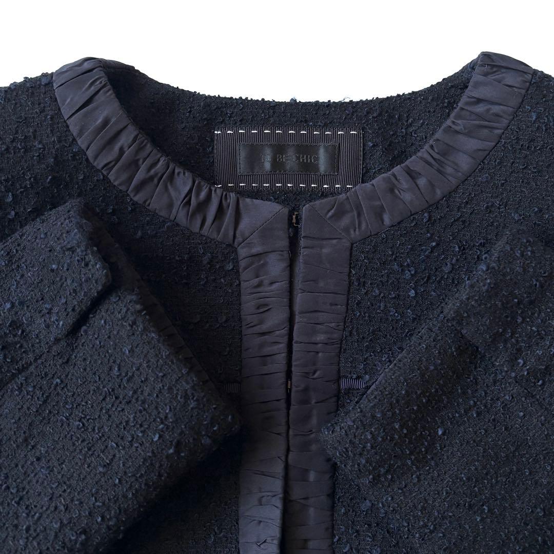 トゥービーシック ツイード ノーカラージャケット 大きいサイズ セレモニー 紺