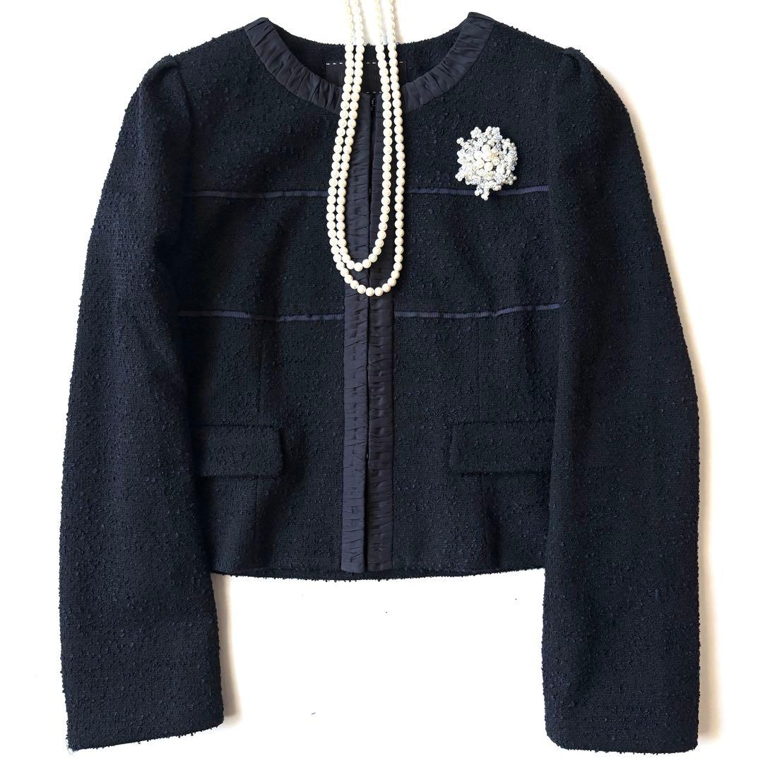 トゥービーシック ツイード ノーカラージャケット 大きいサイズ セレモニー 紺