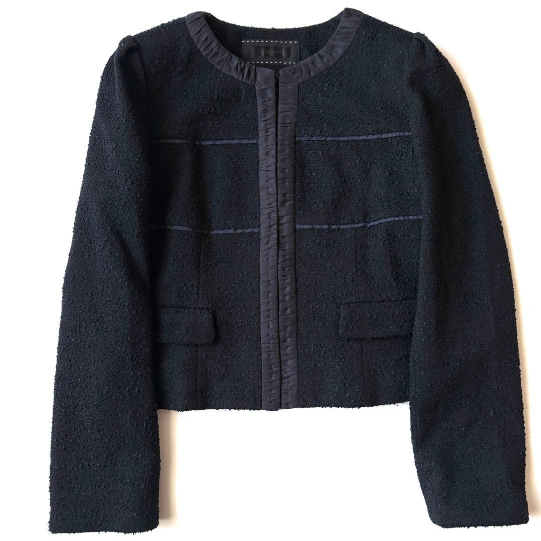 トゥービーシック ツイード ノーカラージャケット 大きいサイズ セレモニー 紺