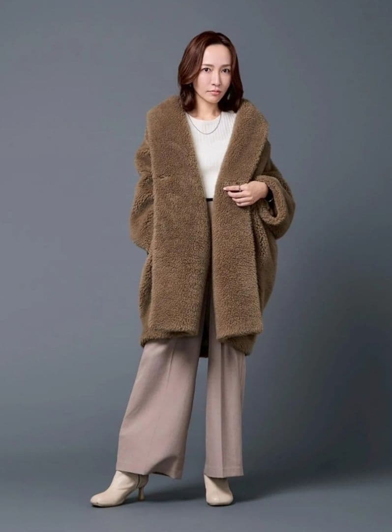 ubig アルパカコクーンコート カーキブラウン フリーサイズ