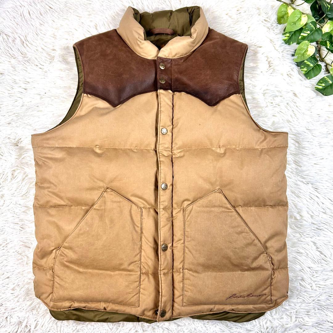 エディバウアー レザー ヨークグースダウンベスト ベージュ ブラウン M 650