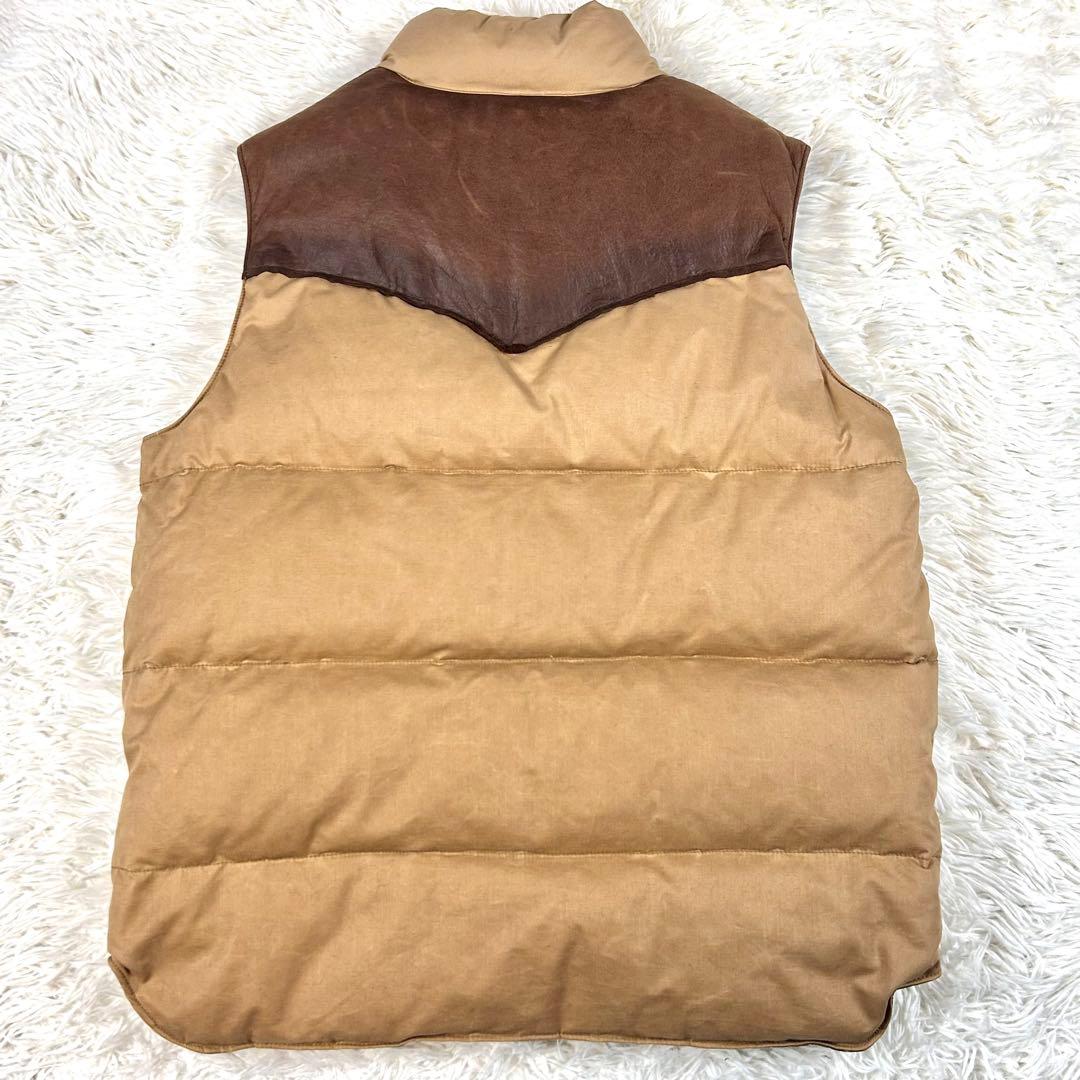 エディバウアー レザー ヨークグースダウンベスト ベージュ ブラウン M 650