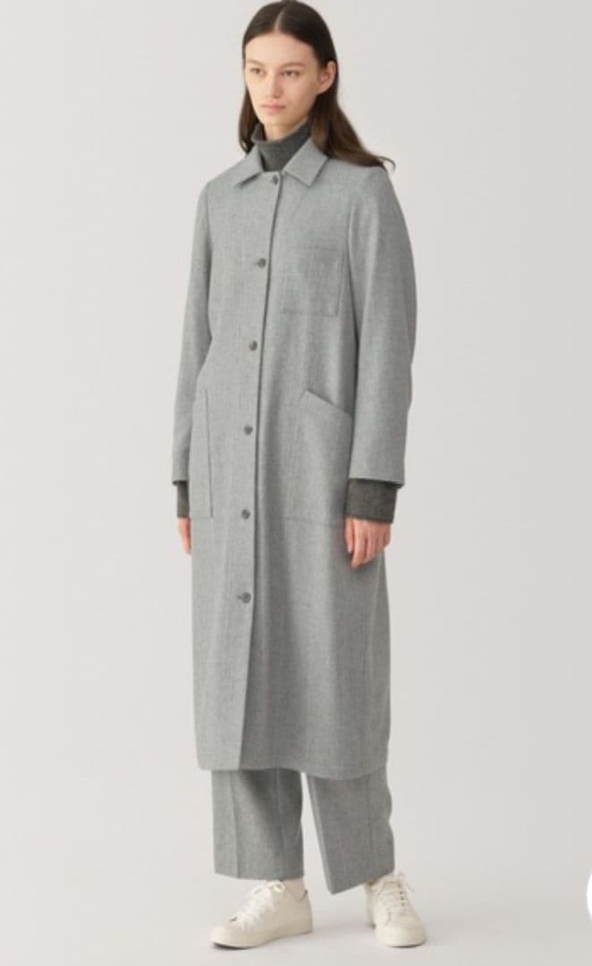 美品 MUJI Labo 無印良品 ウール混ロングコート ワンピース ツイード