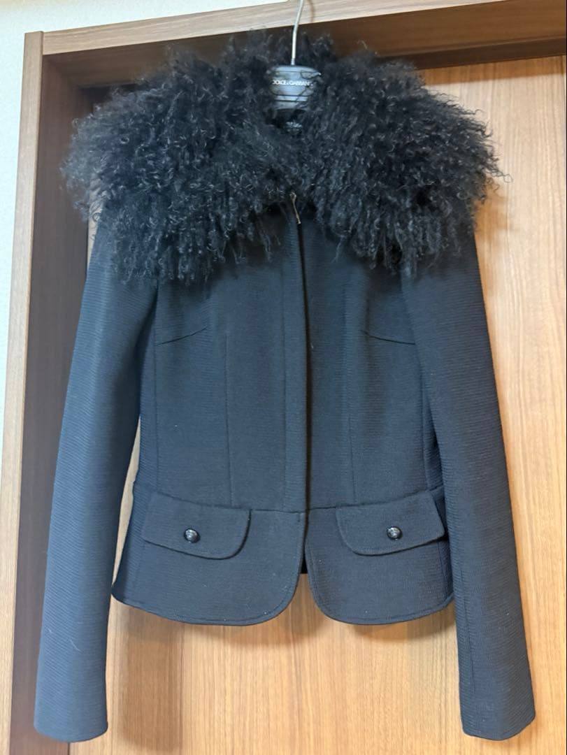 Dolce & Gabbana ファー付き黒ウールジャケット
