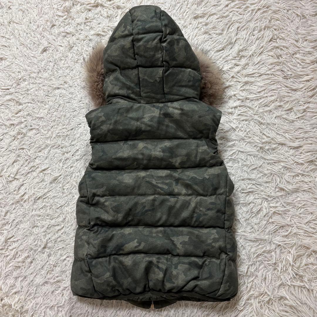 美品　タトラス ダウンジャケット　ベスト　カモフラ　リアルファー　シルク混　L