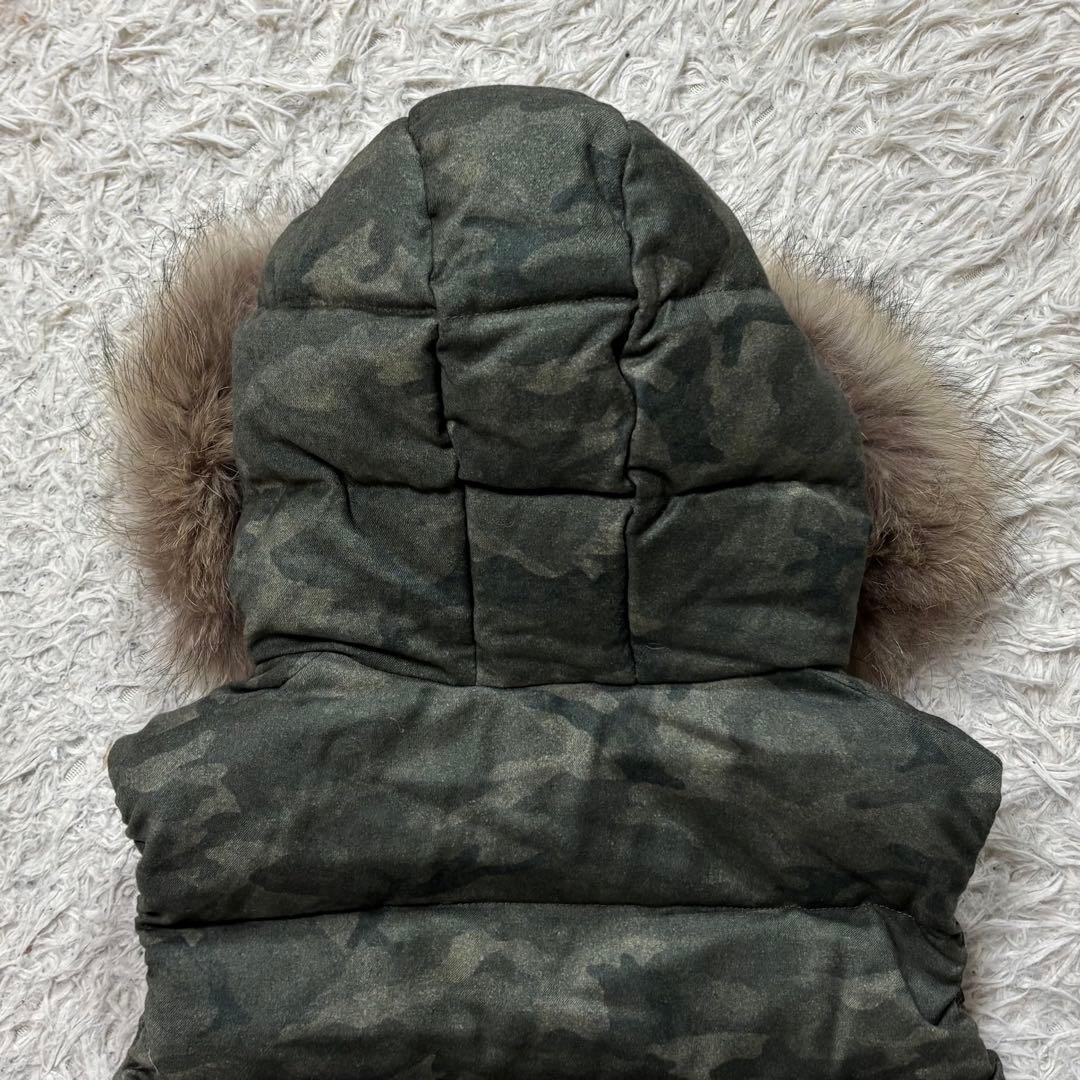 美品　タトラス ダウンジャケット　ベスト　カモフラ　リアルファー　シルク混　L