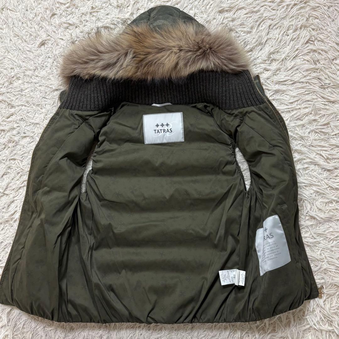 美品　タトラス ダウンジャケット　ベスト　カモフラ　リアルファー　シルク混　L